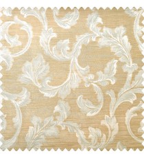 Beige and light brown color traditional floral leaf swirl designs with texture finished horizontal lines polyester main curtain